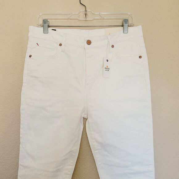 Marine Layer Crop Kick Flare Jeans Size 28 Ivory White Stretchy High Rise Pocket - Picture 2 of 11